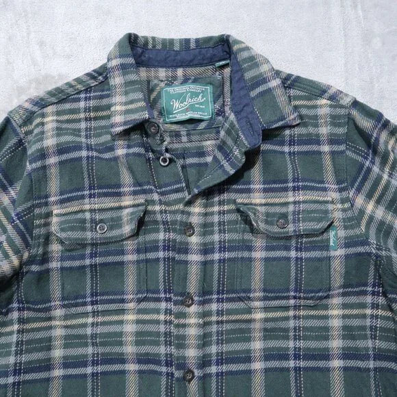Woolrich Shirt Mens M Green Brawny Flannel Plaid Shacket Button Down Outdoors - Picture 2 of 16